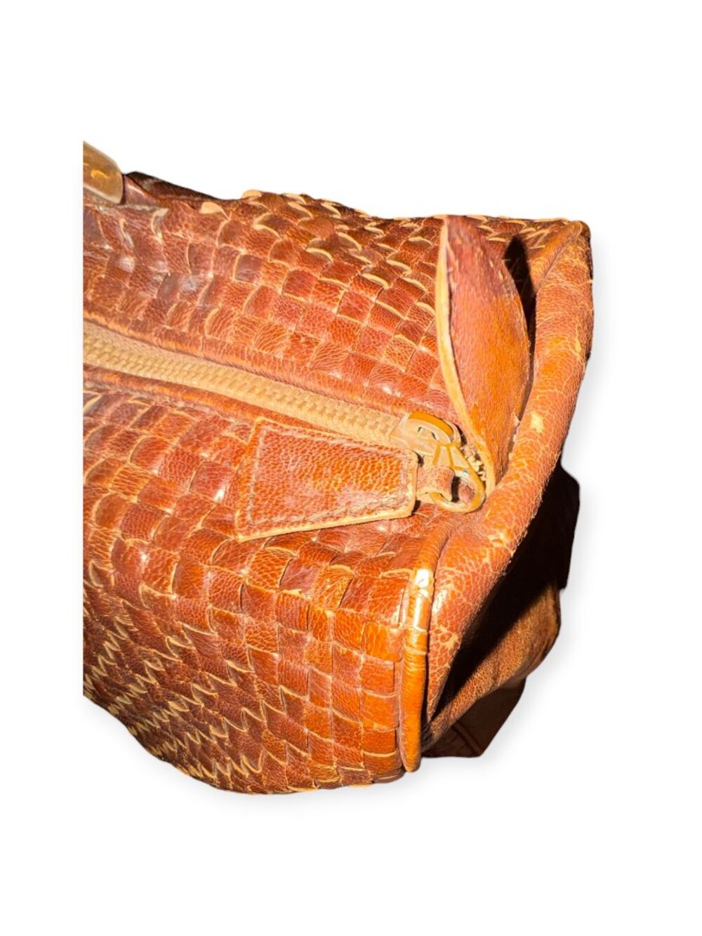 Vintage Fendi Woven Brown Leather Satchel | Top Handle Bag - Picture 9 of 10